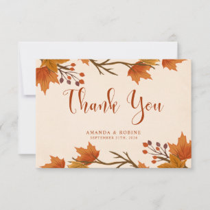 Elegant Autumn Maple Leaves Wedding Thank You Card