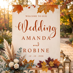 Elegant Autumn Maple Leaves Wedding Welcome Acrylic Sign