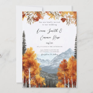 Elegant Autumn Mountain Watercolor Wedding Invitation