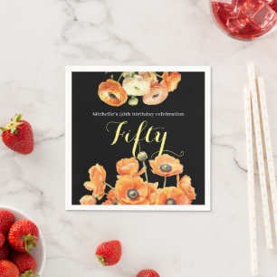 Elegant Autumn Orange Floral 50th Birthday Party Napkin