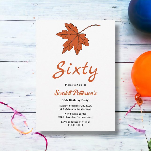 Elegant Autumn Orange Leaves Fall 60th Birthday Invitation (Creator Uploaded)