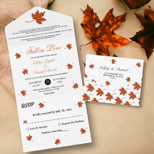 Elegant Autumn Orange Leaves Fall Floral Wedding All In One Invitation