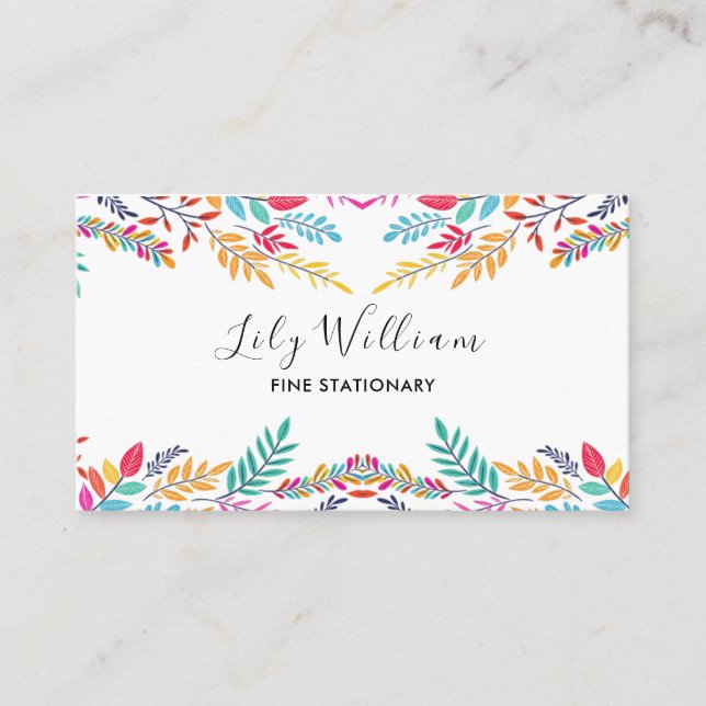 Elegant Autumn Pattern Floral Business Card (Front)