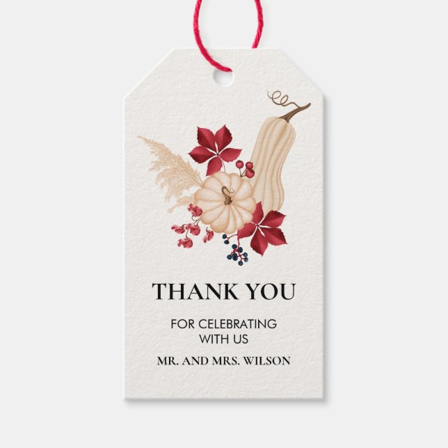 Elegant Autumn Pumpkin and Burgundy Thank You Tag (Front)