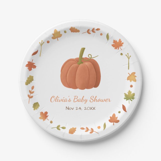 Elegant Autumn Pumpkin Baby Shower Supplies Paper Plate (Front)