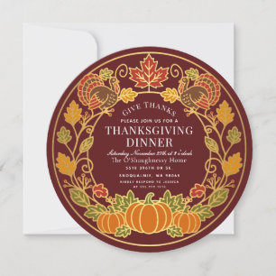 Elegant Autumn Pumpkin Turkey Thanksgiving Dinner Invitation