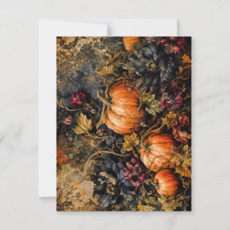 Elegant Autumn Pumpkins and Dark Floral Card