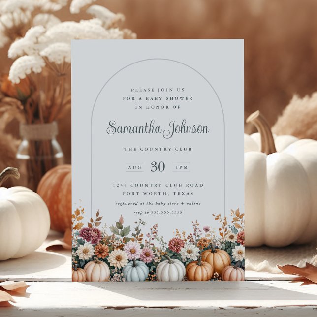 Elegant Autumn Pumpkins and Florals Baby Shower Invitation (Creator Uploaded)