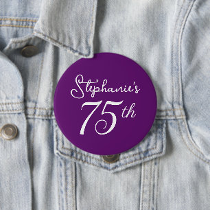 Elegant Autumn Purple Monogram 75th Birthday Party 10 Cm Round Badge