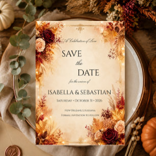 Elegant Autumn  Rustic Boho Fall Wedding Save The Date