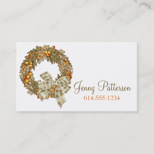 Elegant Autumn Season Wreath Business Card 4 (Front)