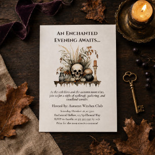 Elegant Autumn Skull and Candles Witch Party  Invitation