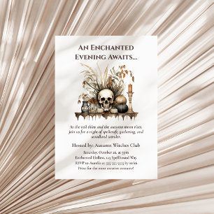 Elegant Autumn Skull and Candles Witch Party Invitation