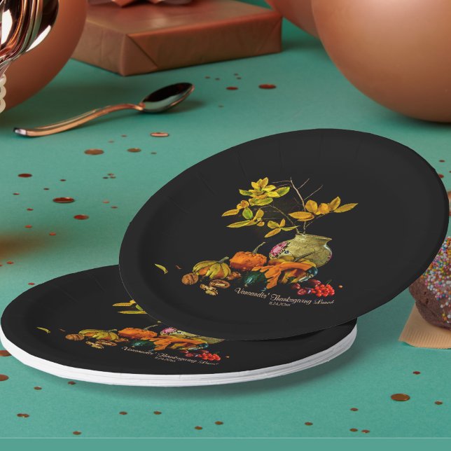 Elegant Autumn Still Life Thanksgiving Name, Date  Paper Plate (Creator Uploaded)