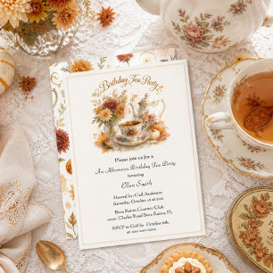 Elegant Autumn Tea Party Birthday Invitation