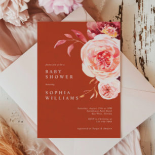 Elegant Autumn Terracotta Modern Baby Shower Invitation
