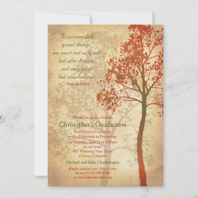 Elegant Autumn Tree Graduation Invitation (Front)