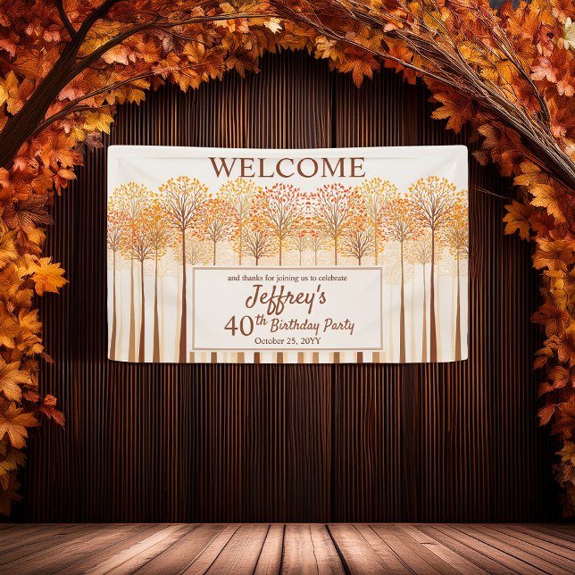 Elegant Autumn Trees 40th Birthday Party Welcome Banner (Elegant fall trees welcome banner for a memorable 40th birthday celebration.)
