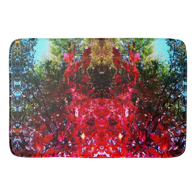 Elegant Autumn trees red pink leaves  Bath Mat (Front)