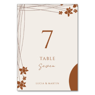 Elegant Autumn Two Colour Side Floral Wedding Table Number
