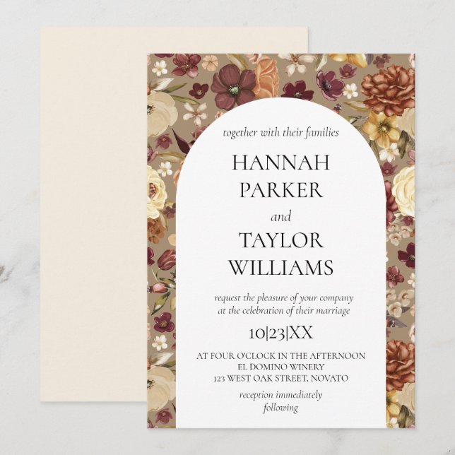 Elegant Autumn Watercolor Fall Floral Wedding Invitation (Front/Back)