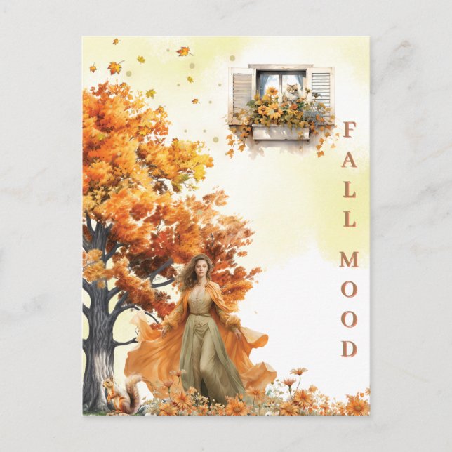 Elegant Autumn Watercolor Falling Leaves Fall Mood Postcard (Front)