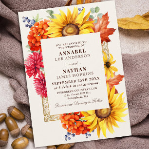 Elegant Autumn Watercolor Floral  Invitation