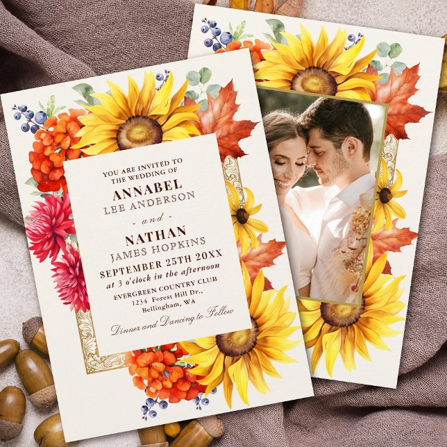Elegant Autumn Watercolor Floral Photo Invitation (Creator Uploaded)