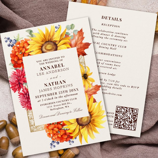 Elegant Autumn Watercolor Floral QR Code Invitation (Creator Uploaded)
