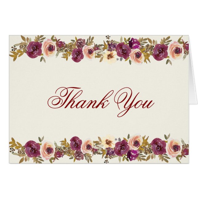 Elegant Autumn Watercolor Floral Thank You Notes (Front Horizontal)