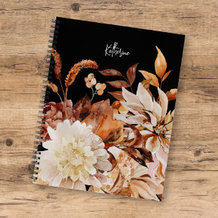 Elegant Autumn Watercolor Floral w/ Name Notebook