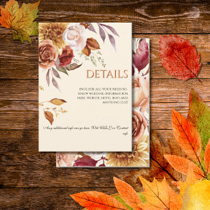 Elegant Autumn Watercolor Floral Wedding DETAILS Enclosure Card