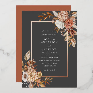 Elegant Autumn Watercolor Floral Wedding Foil Inv