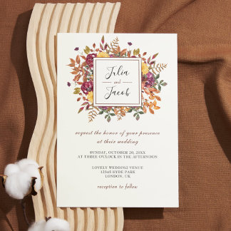 Elegant Autumn Watercolor Floral Wedding Invitation