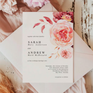 Elegant Autumn Watercolor Floral Wedding Invitation