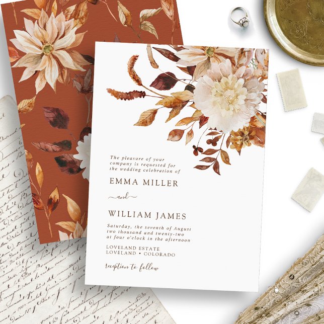 Elegant Autumn Watercolor Floral Wedding Invitation (Elegant Autumn Watercolor Floral Wedding Invitation
)