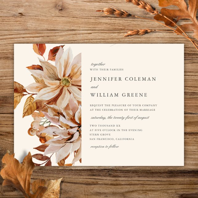 Elegant Autumn Watercolor Floral Wedding Invitation (Creator Uploaded)