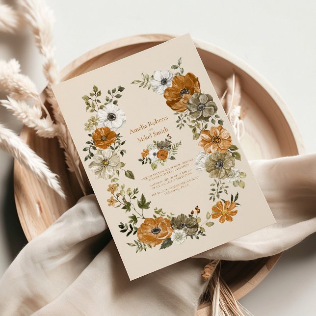 Elegant Autumn Watercolor Floral Wedding Invitation (Creator Uploaded)