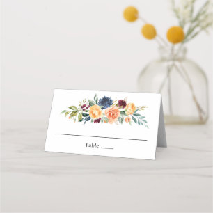Elegant Autumn Watercolor Floral Wedding Place Card