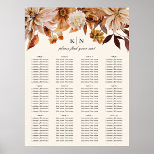 Elegant Autumn Watercolor Floral Wedding Seating Poster