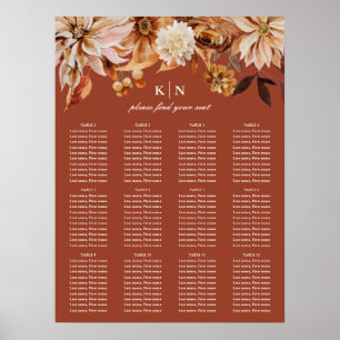 Elegant Autumn Watercolor Floral   Wedding Seating Poster