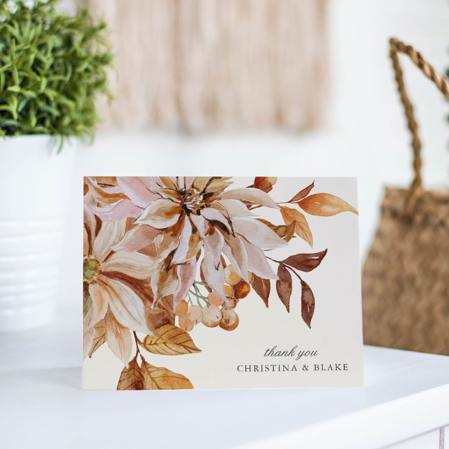Elegant Autumn Watercolor Floral Wedding Thank You (Elegant Autumn Watercolor Floral Wedding Thank You Card)