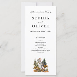 Elegant  Autumn Watercolor Forest Wedding Program 