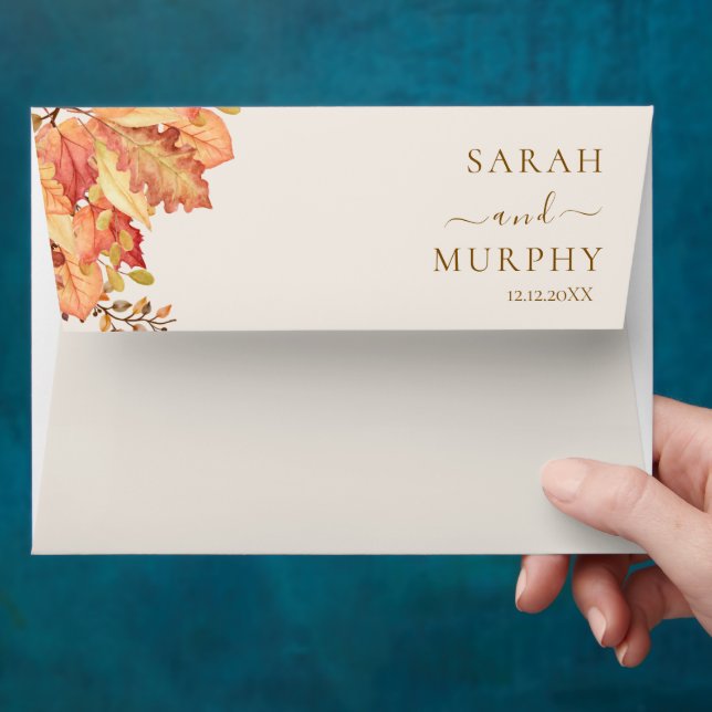 Elegant Autumn Watercolor Leaves Fall Wedding  Envelope (Hand)