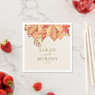 Elegant Autumn Watercolor Leaves Fall Wedding Napkin