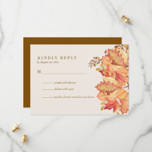 Elegant Autumn Watercolor Leaves Fall Wedding RSVP Save The Date
