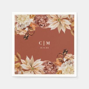 Elegant Autumn Watercolor Monogram Wedding Napkin