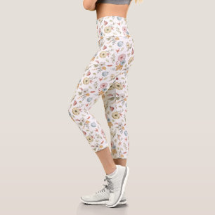 Elegant Autumn Watercolor Pattern Capri Leggings
