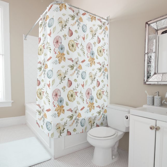 Elegant Autumn Watercolor Pattern Shower Curtain (In Situ)