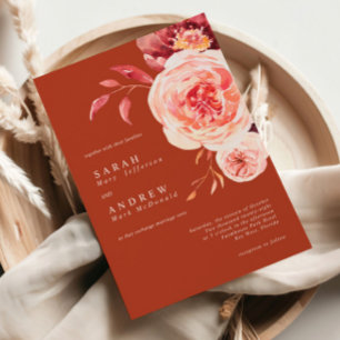 Elegant Autumn Watercolor Terracotta Wedding Invitation